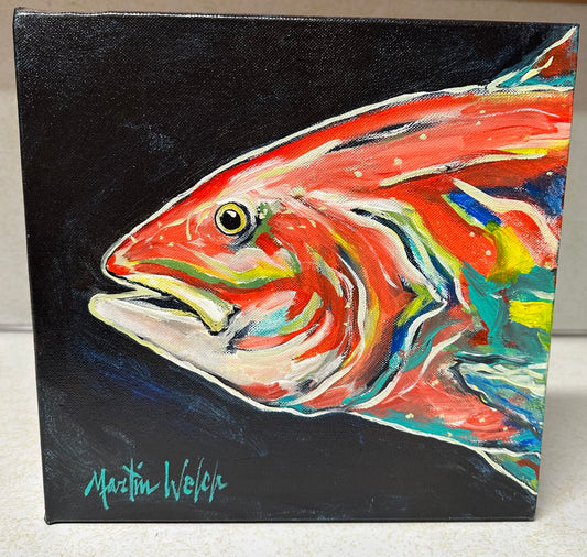 "Red Snapper Head" 12”x12” Original Painting of a fish