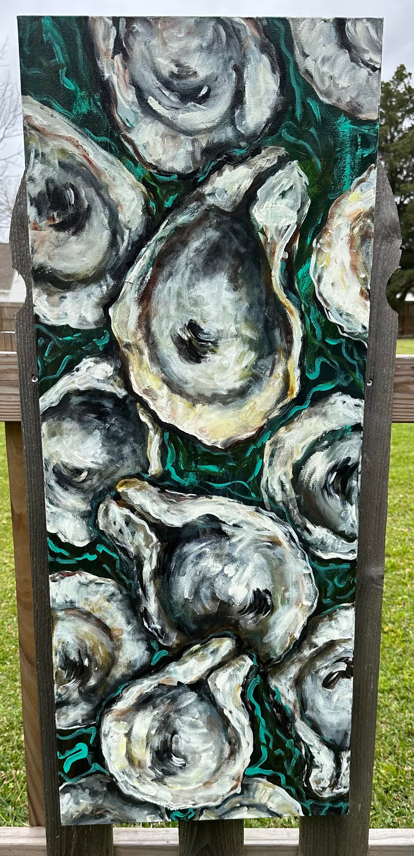 "Oyster Lily" Original Paintings of oyster shells 16"x40" by Martin Welch