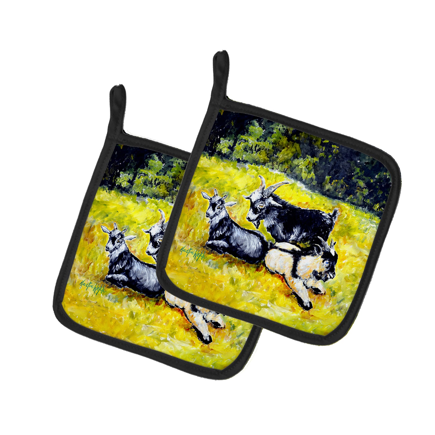 Scooter Pooter and Tooter Goats Pair of Pot Holders – Martin Welch Art