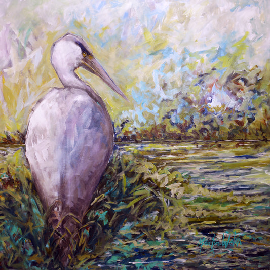 "Heron In the Swamp" Original Painting 4 ft x 4 ft