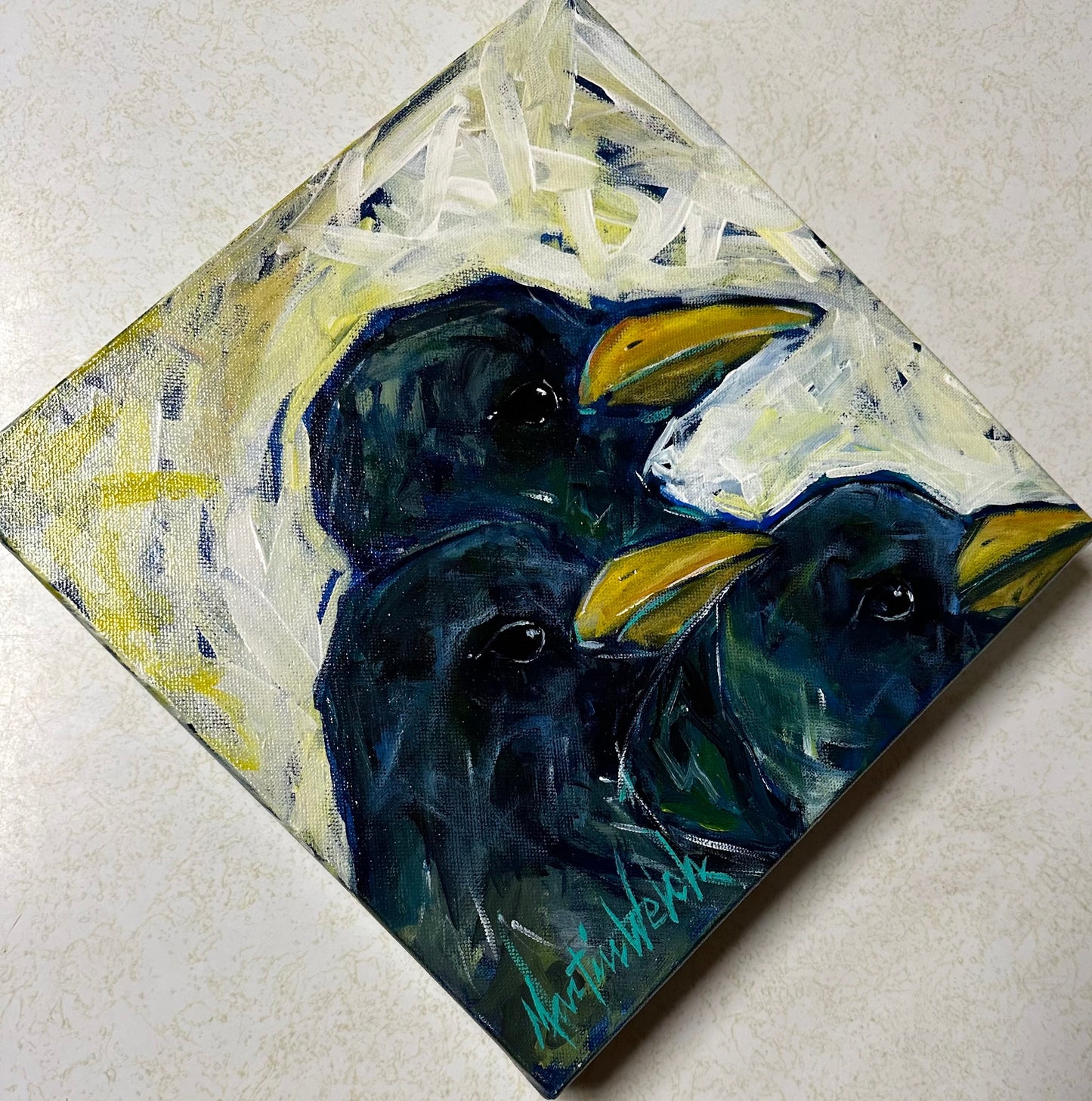 "Baked in a Pie" Original Painting 12"x12" of Blackbirds or Crows