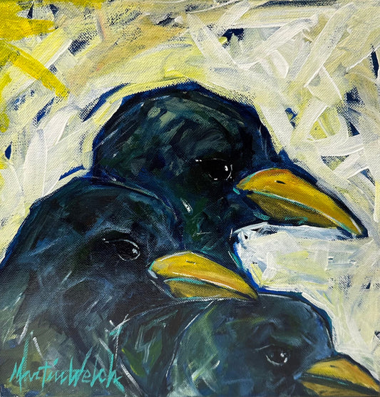 "Baked in a Pie" Original Painting 12"x12" of Blackbirds or Crows