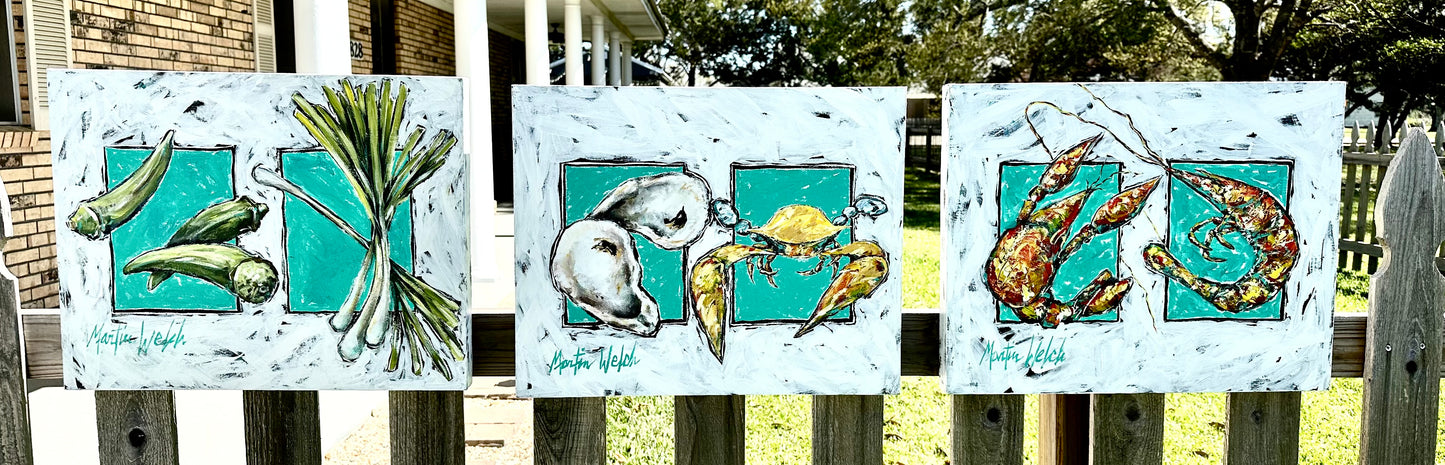 "Cajun Fixin's # 3" Oyster Shell and Crab Original 16"x20" painting by Martin Welch