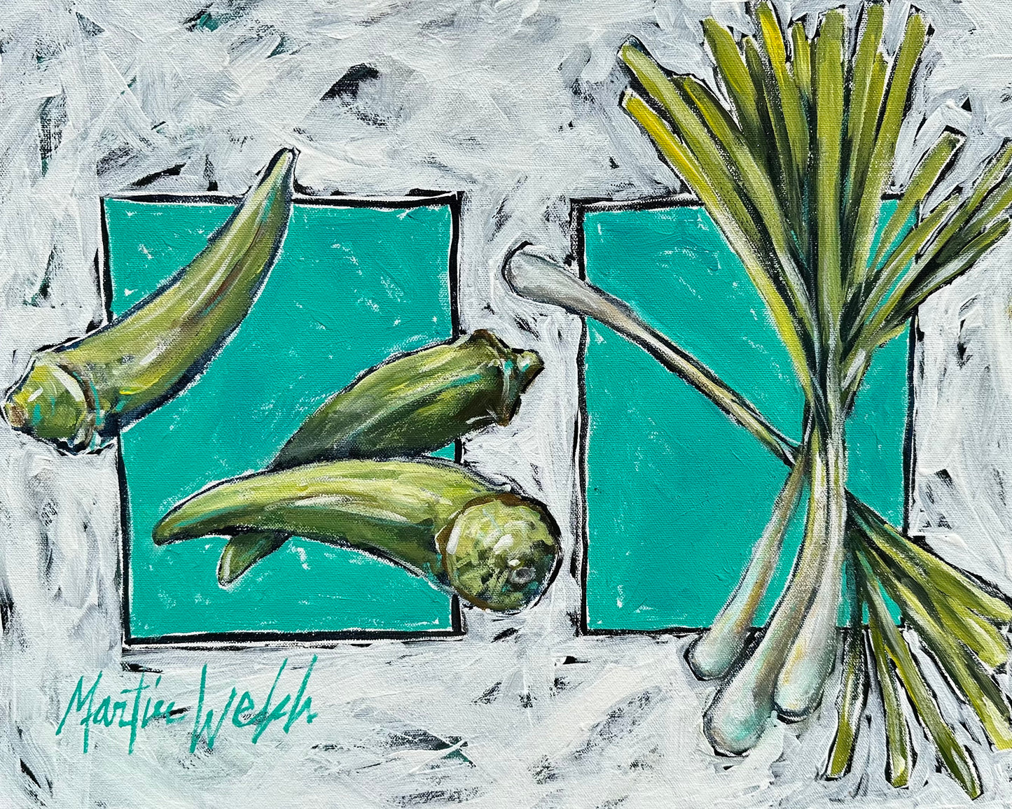 "Cajun Fixin's #1" Onion and Okra Original 16"x20" painting by Martin Welch