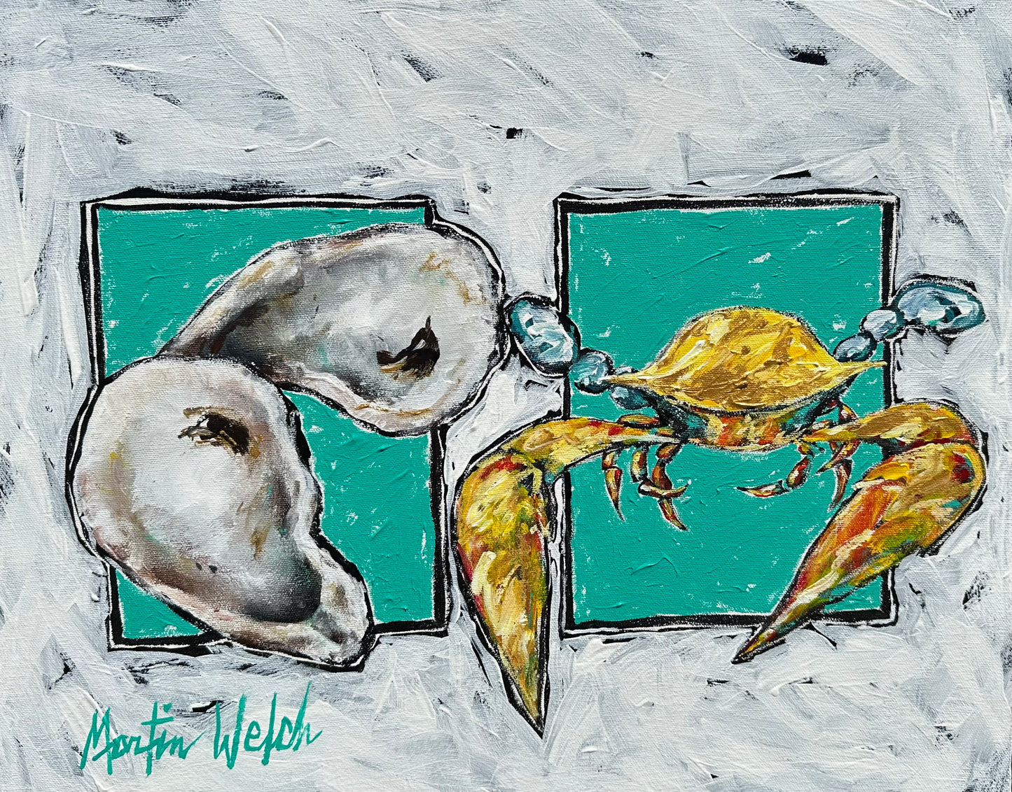 "Cajun Fixin's # 3" Oyster Shell and Crab Original 16"x20" painting by Martin Welch