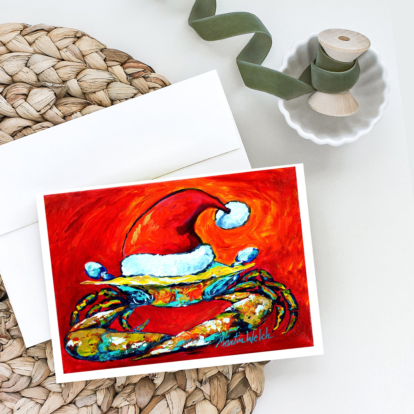 Crab in Santa Hat Santa Claws Greeting Cards Pack of 8