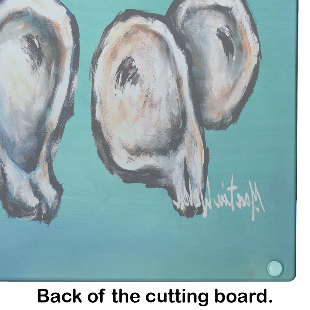 Four Oyster Shells on Board Glass Cutting Board