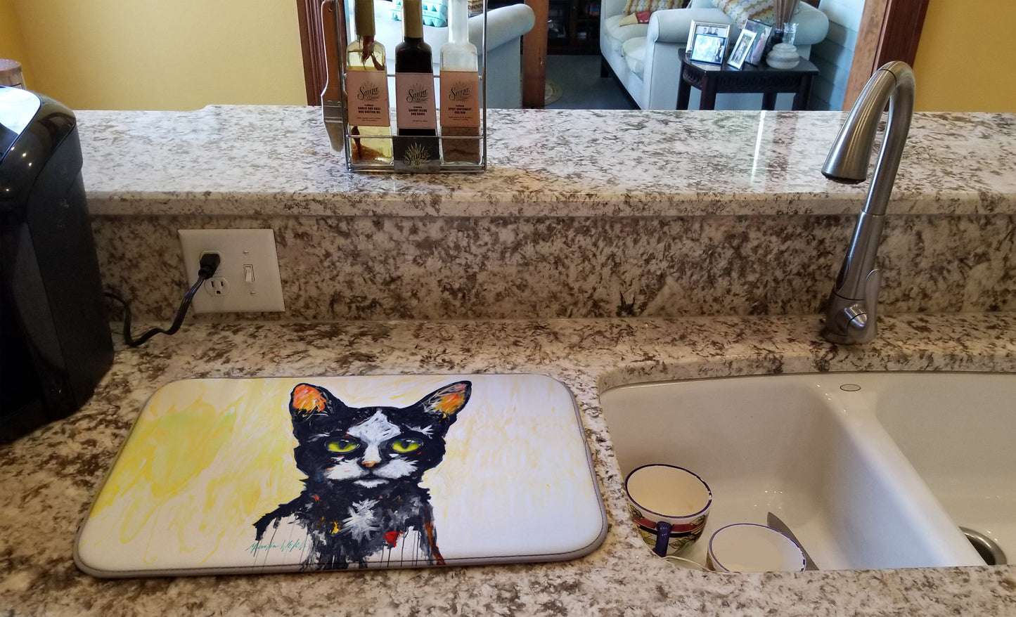 Big Kitty Cat Dish Drying Mat