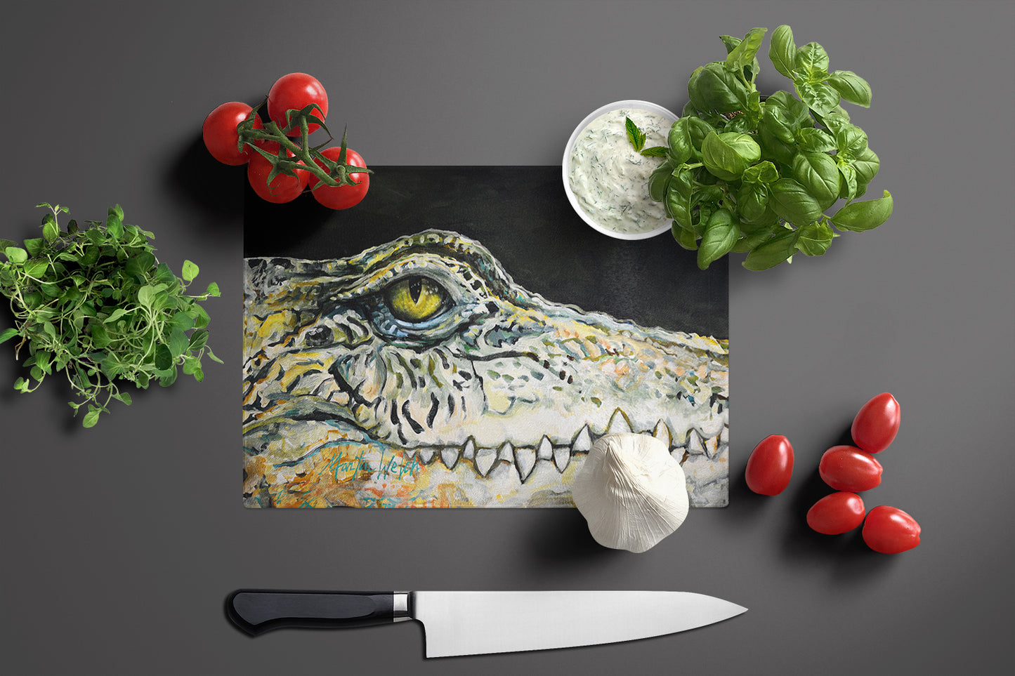 Bite Me Alligator Glass Cutting Board