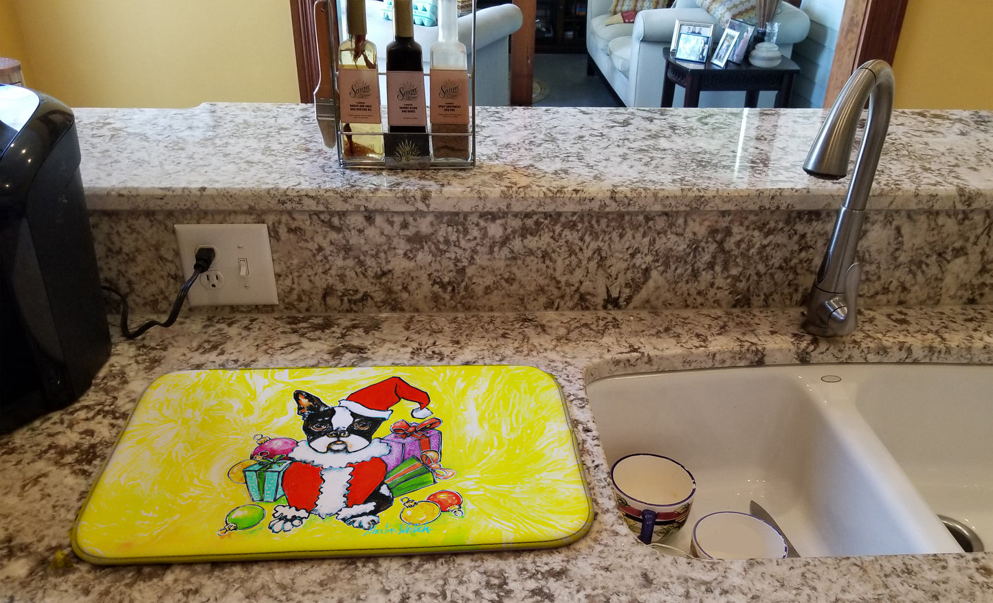 Boston Terrier Stinker That Stole Christmas Dish Drying Mat