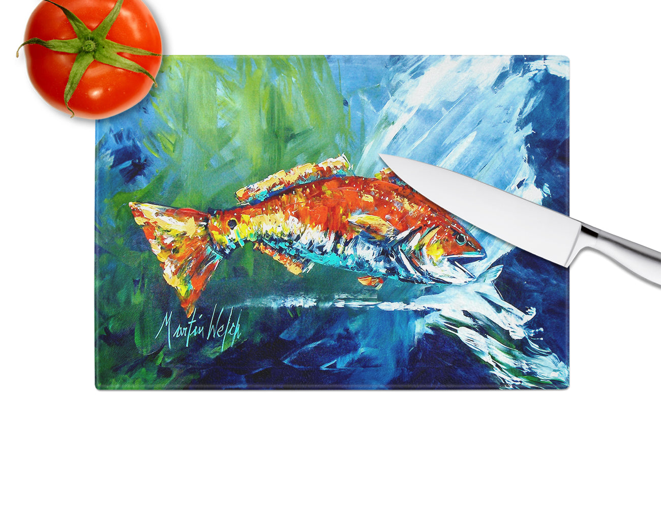 Break Through Red Fish Glass Cutting Board