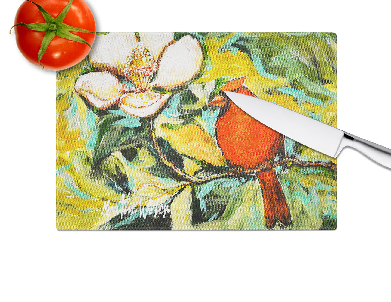 Cardinal with Magnolia Glass Cutting Board