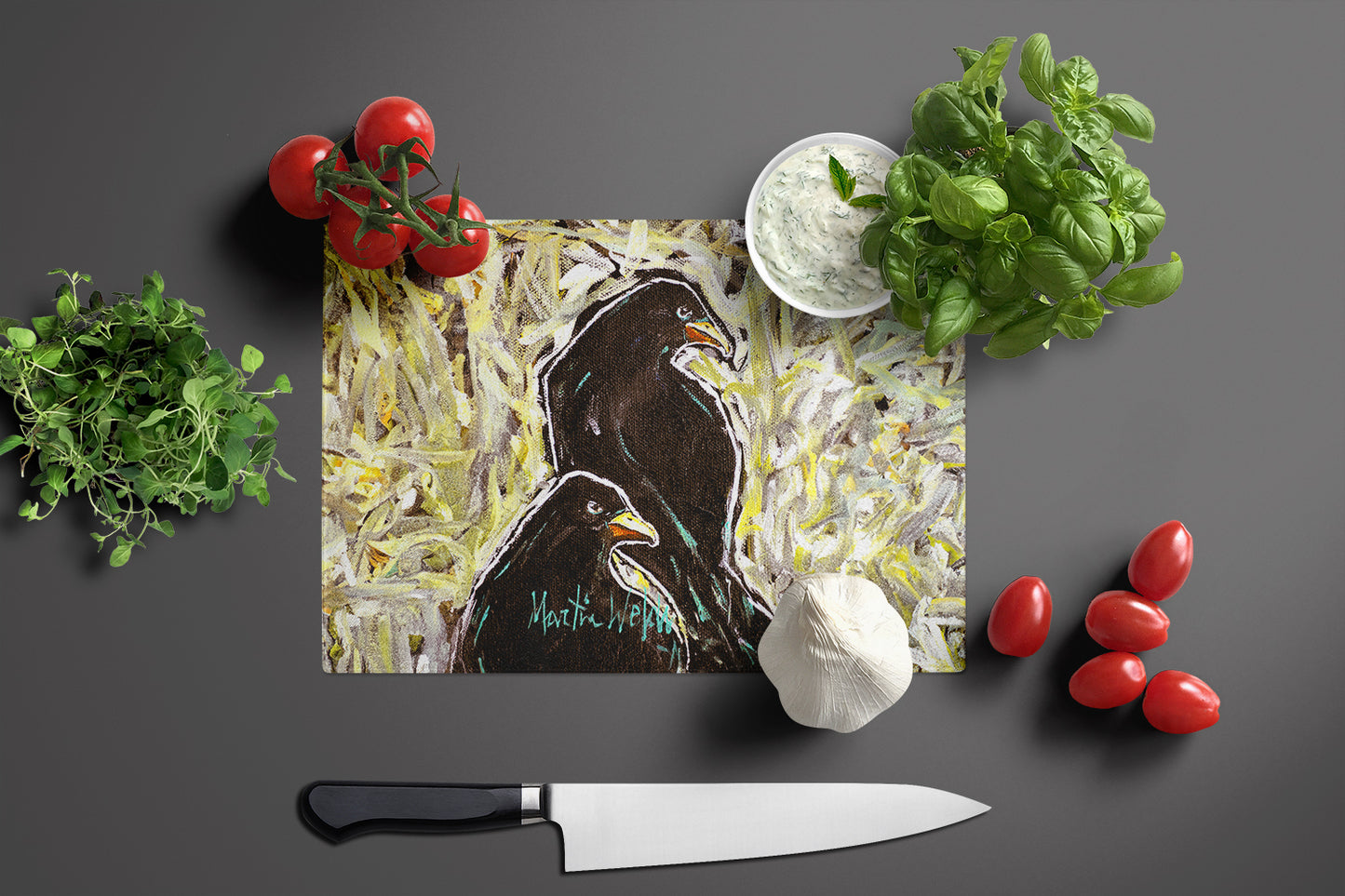 Crows Matt and Chester Glass Cutting Board