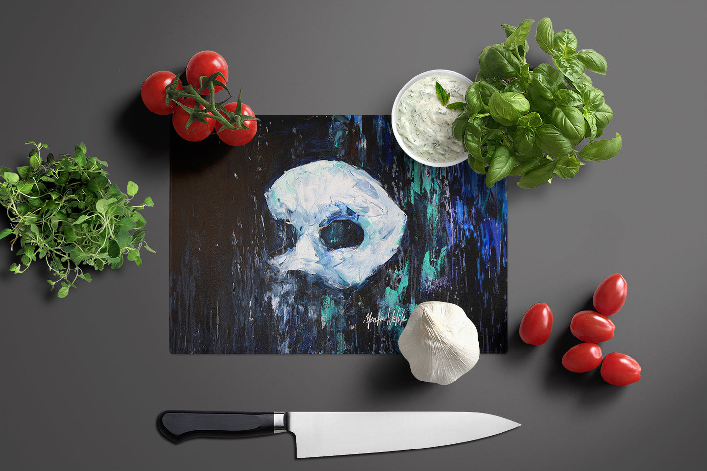 Cryptic Mask Glass Cutting Board