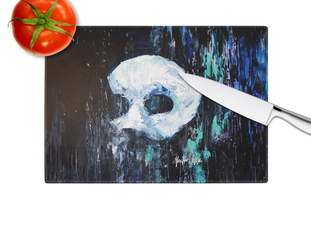 Cryptic Mask Glass Cutting Board