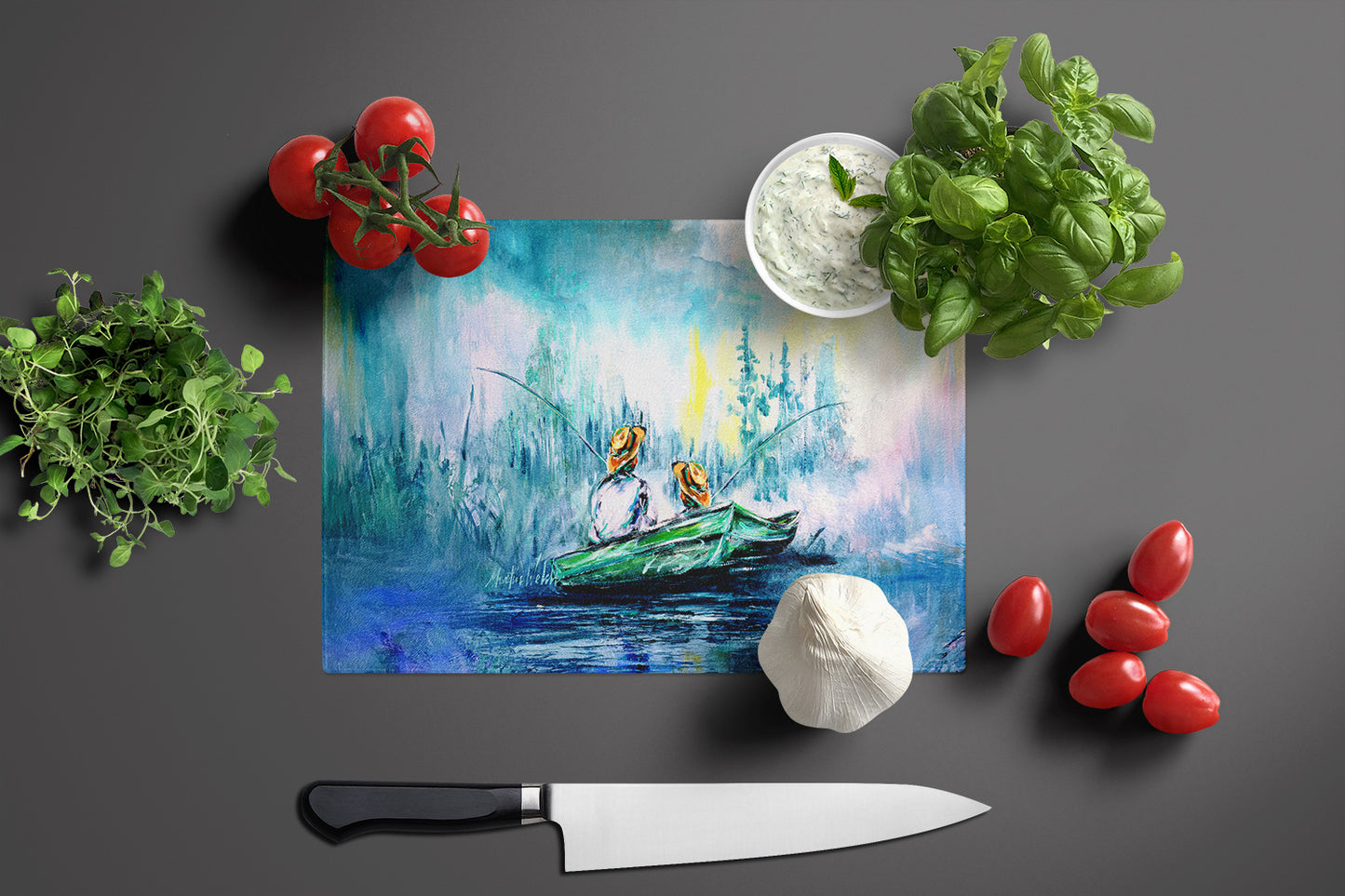 Fishing On The Bayou Glass Cutting Board