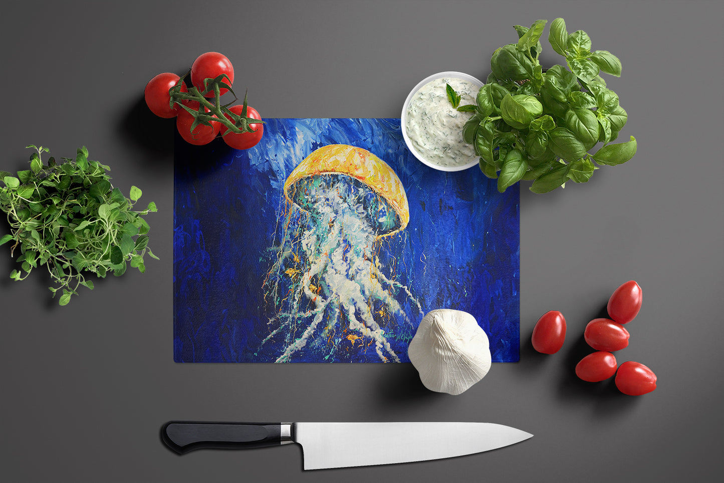 Free Fall Jellyfish Glass Cutting Board