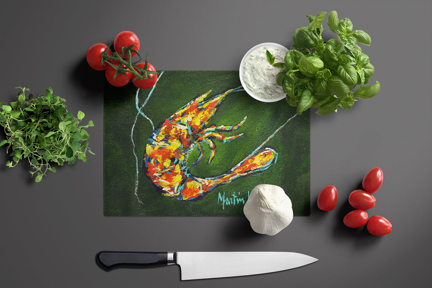 Green Waters Shrimp Glass Cutting Board