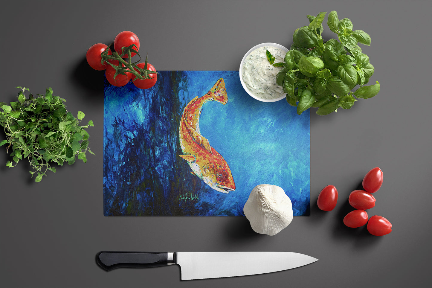 Katy Red Red Fish Glass Cutting Board