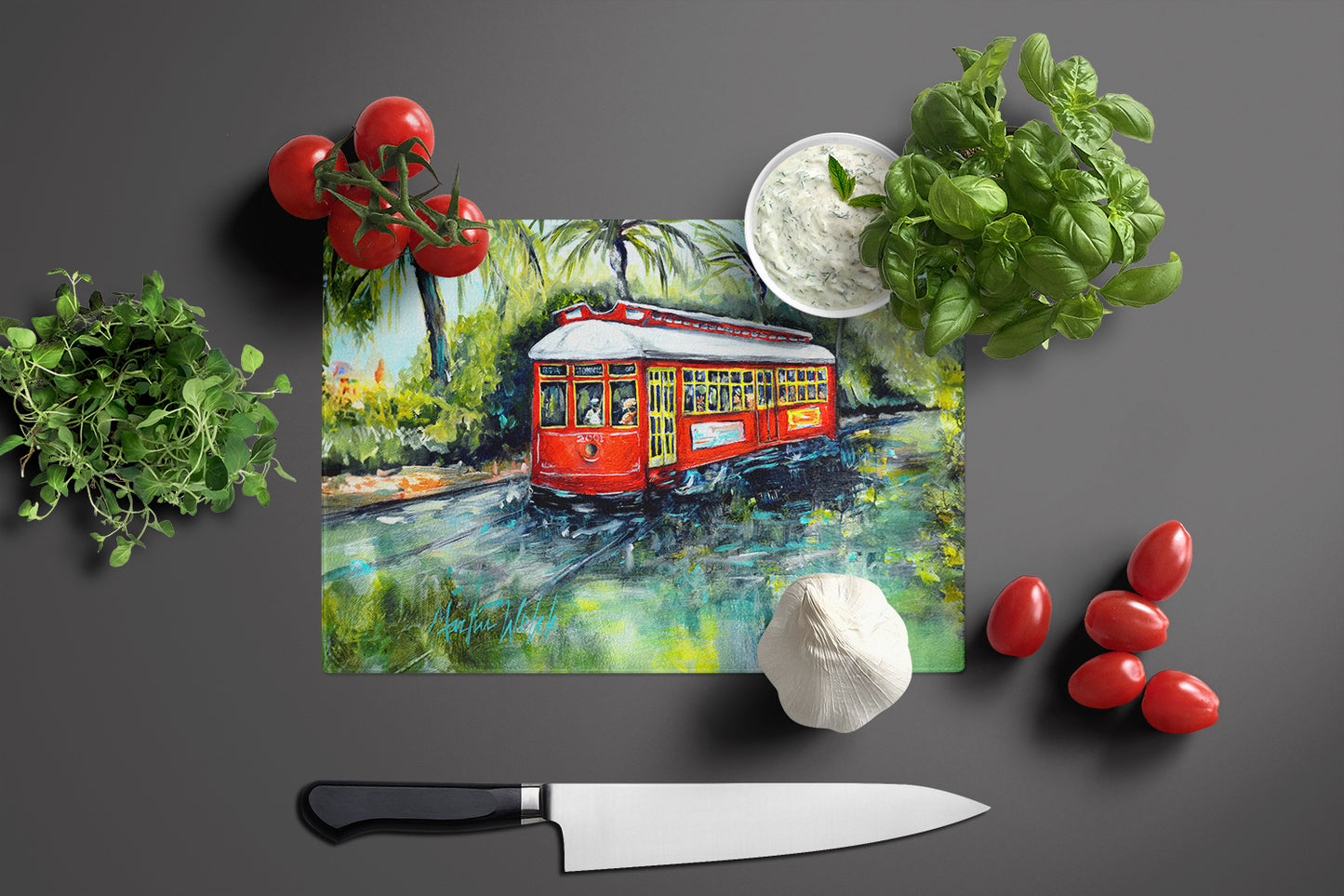 Little Red Street Car Glass Cutting Board