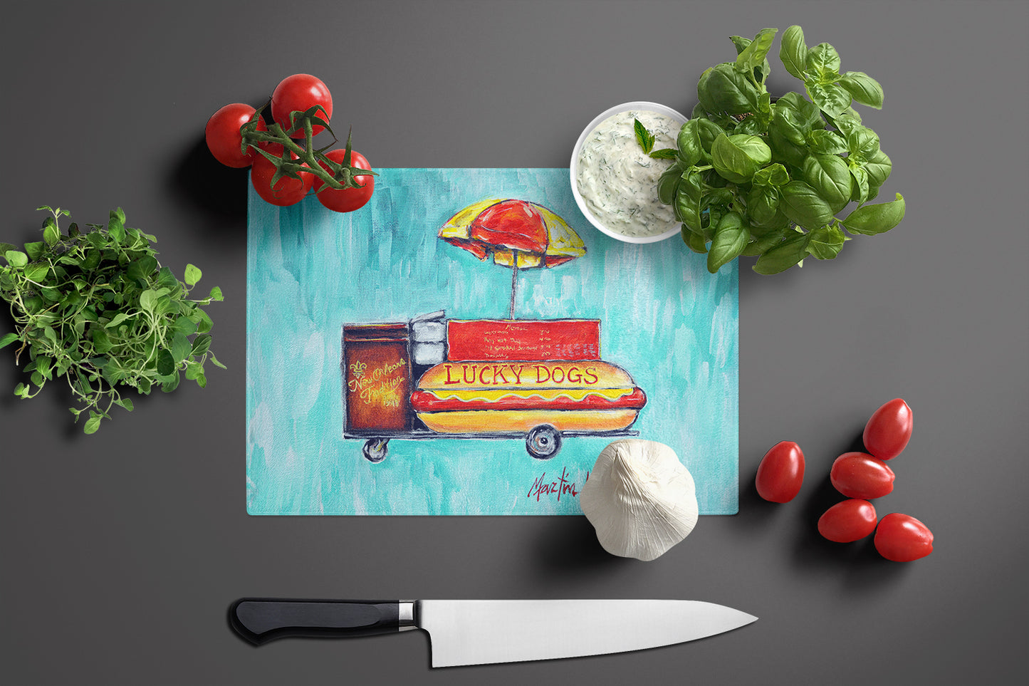 Hot Dog Cart Glass Cutting Board