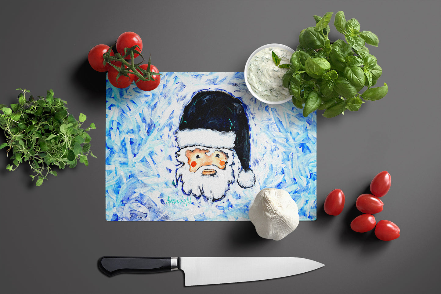 Novena Blue Santa Claus Glass Cutting Board