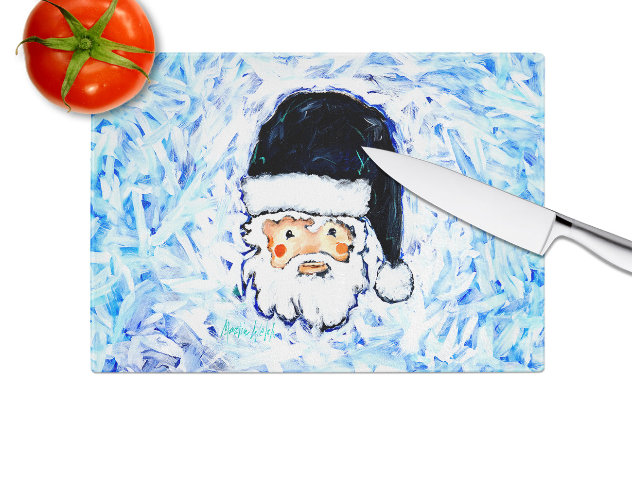 Novena Blue Santa Claus Glass Cutting Board