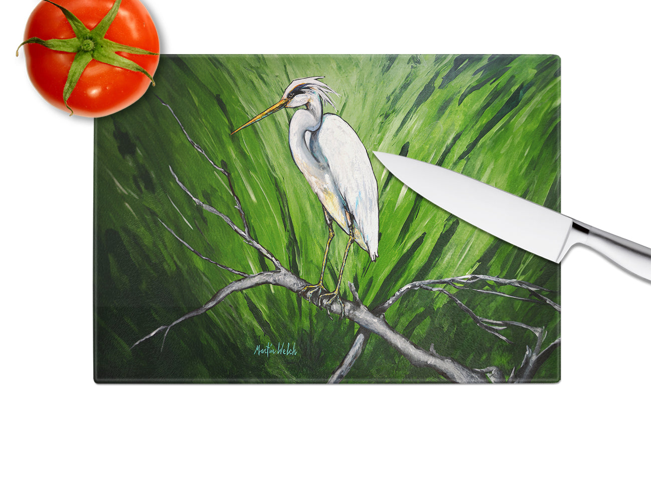 Heron On A Limb Glass Cutting Board