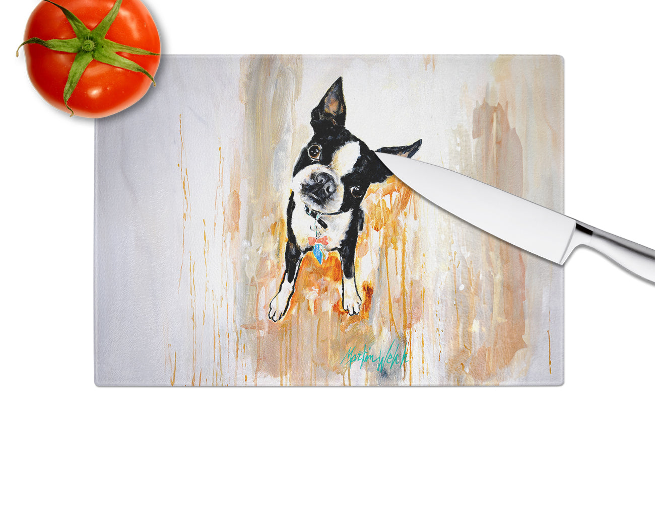 Boston Terrier Scout Glass Cutting Board