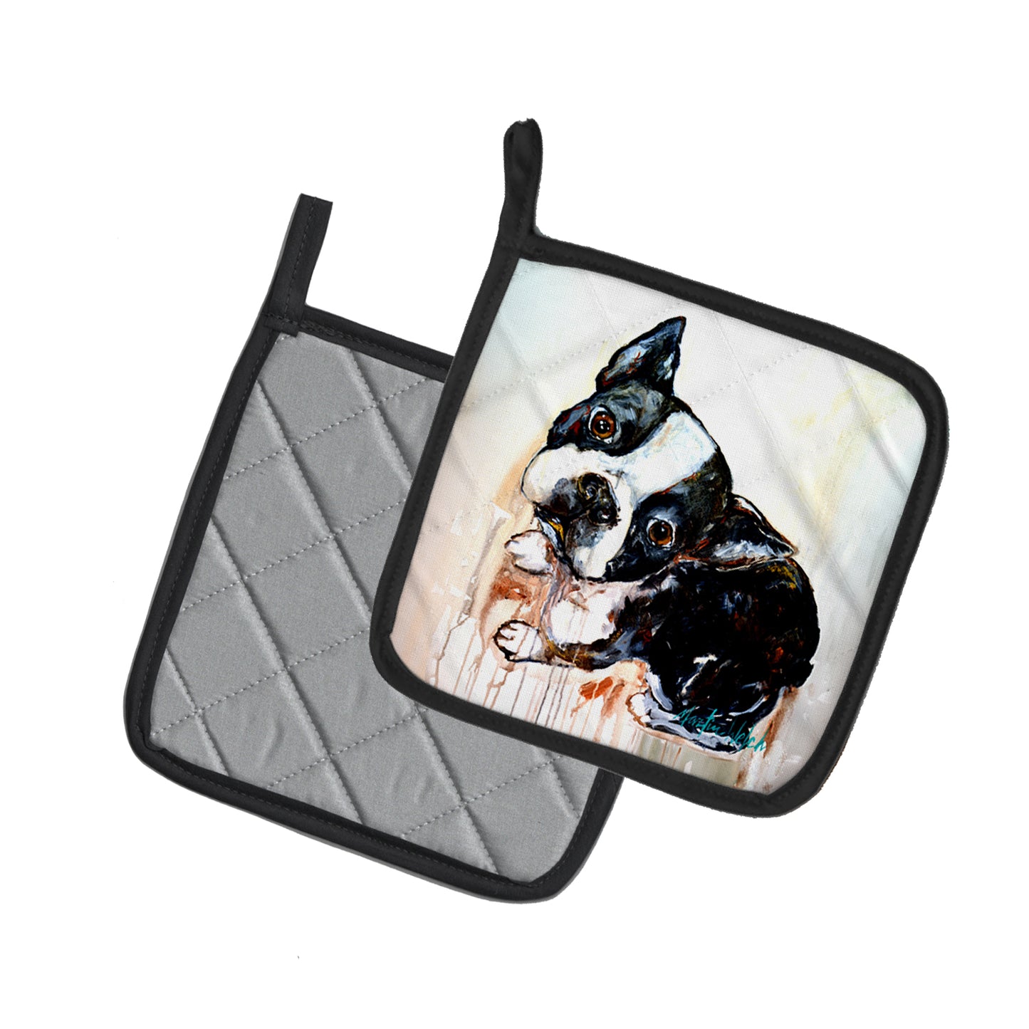 Boston Terrier The Look Pair of Pot Holders