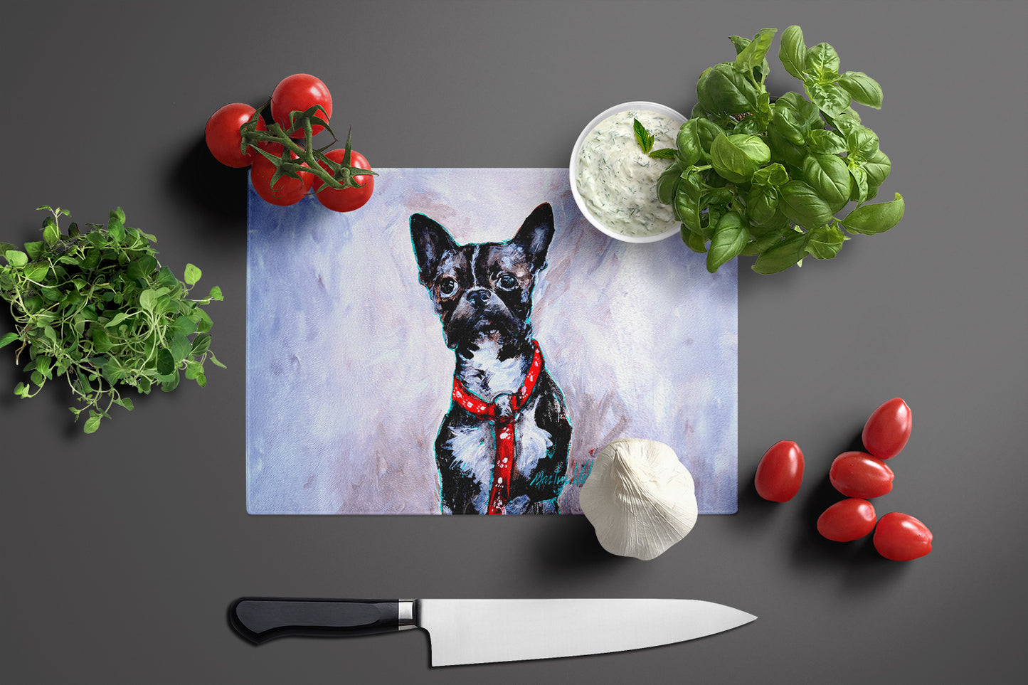 Boston Terrier Ziggy Glass Cutting Board