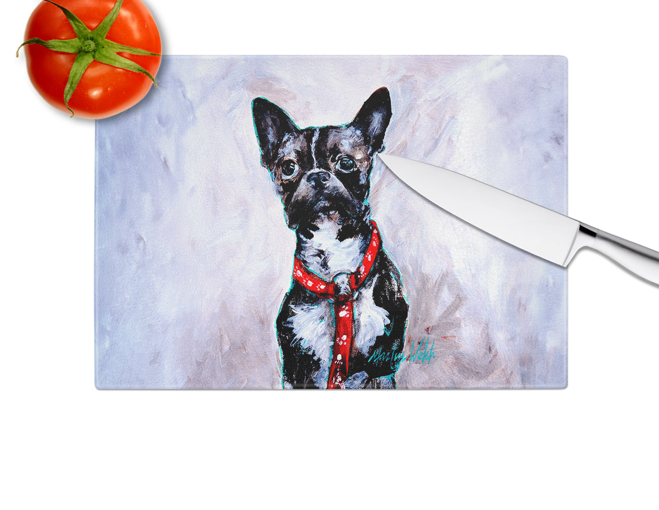 Boston Terrier Ziggy Glass Cutting Board