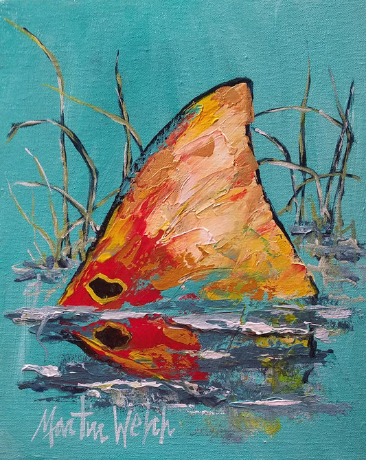 "In the Marsh" 11x14  (Original Red Fish Tail Painting)
