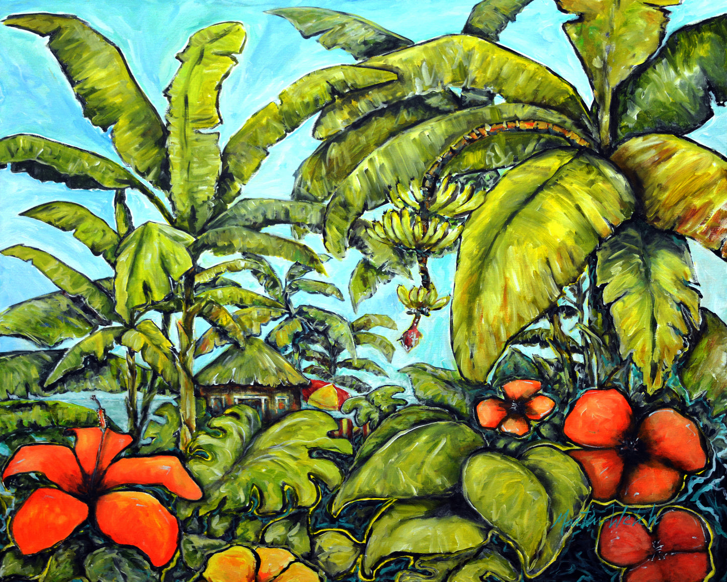 Banana Cabana - Tropical Hut - 11"x14" Print