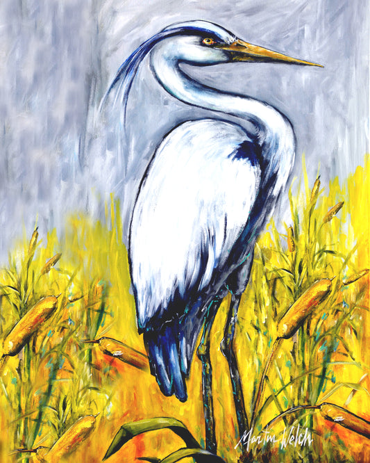 Cattin' Around - Egret/Heron - 11"x14" Print