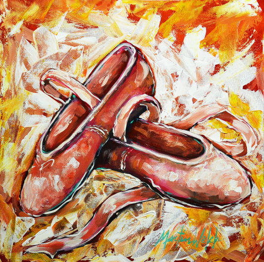 "First Step" Original painting of ballet shoes - 24x24