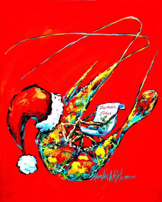 Happy Holidays - Shrimp with Santa Hat - 11"x14" Print