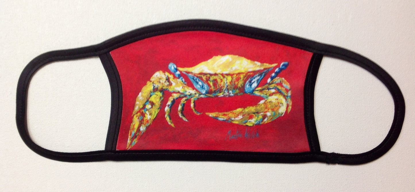 Blue Crab on Red Face Mask