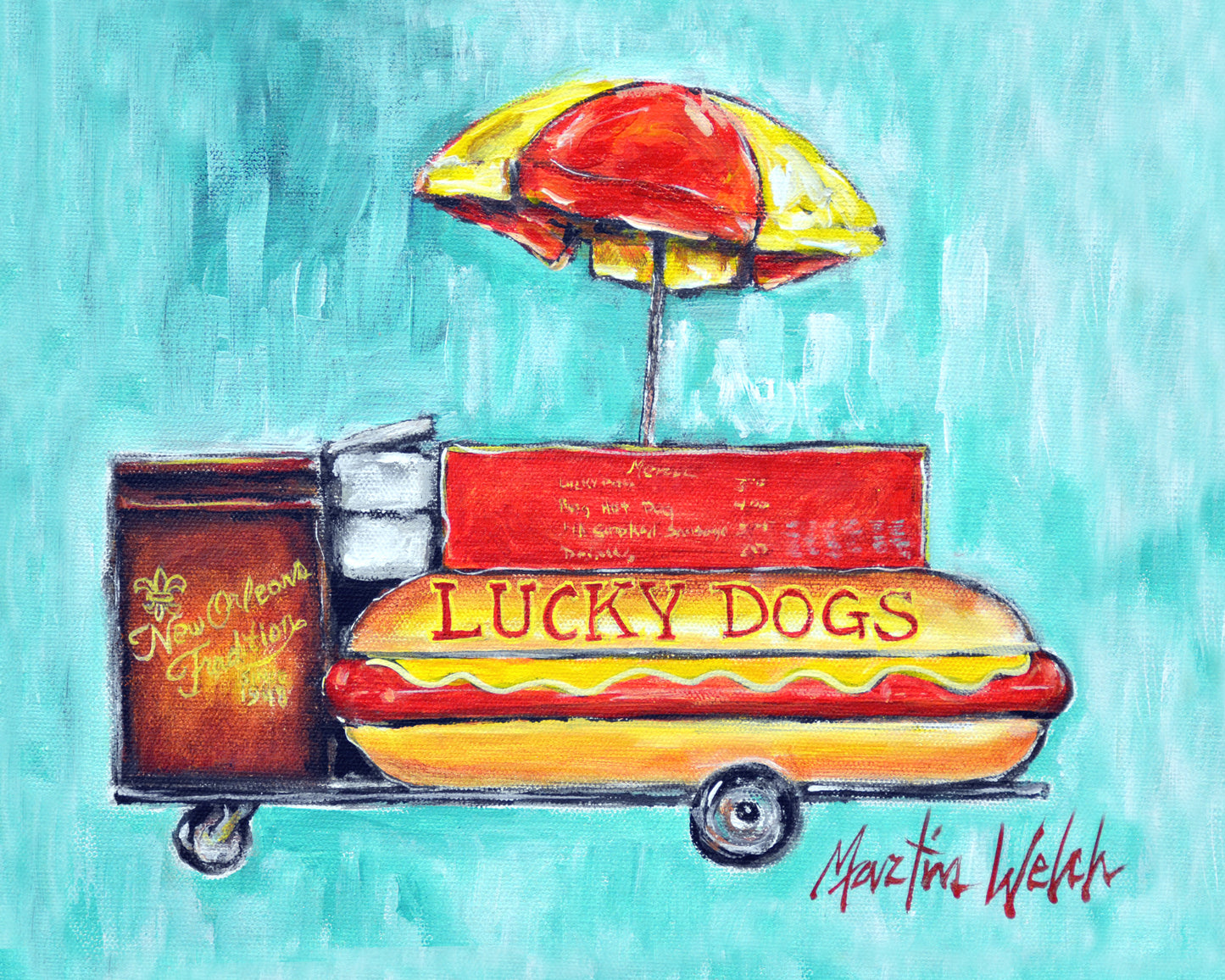 Lucky Dogs - New Orleans Hot Dog Cart - 11"x14"
