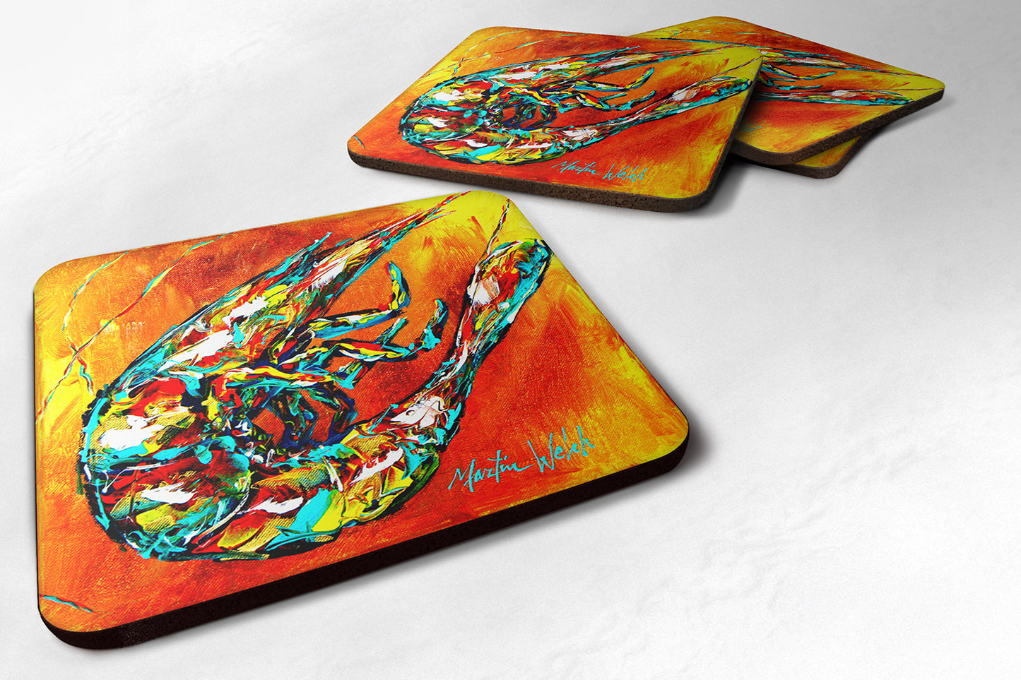 Buy this Shrimp Warming Up Foam Coaster Set of 4