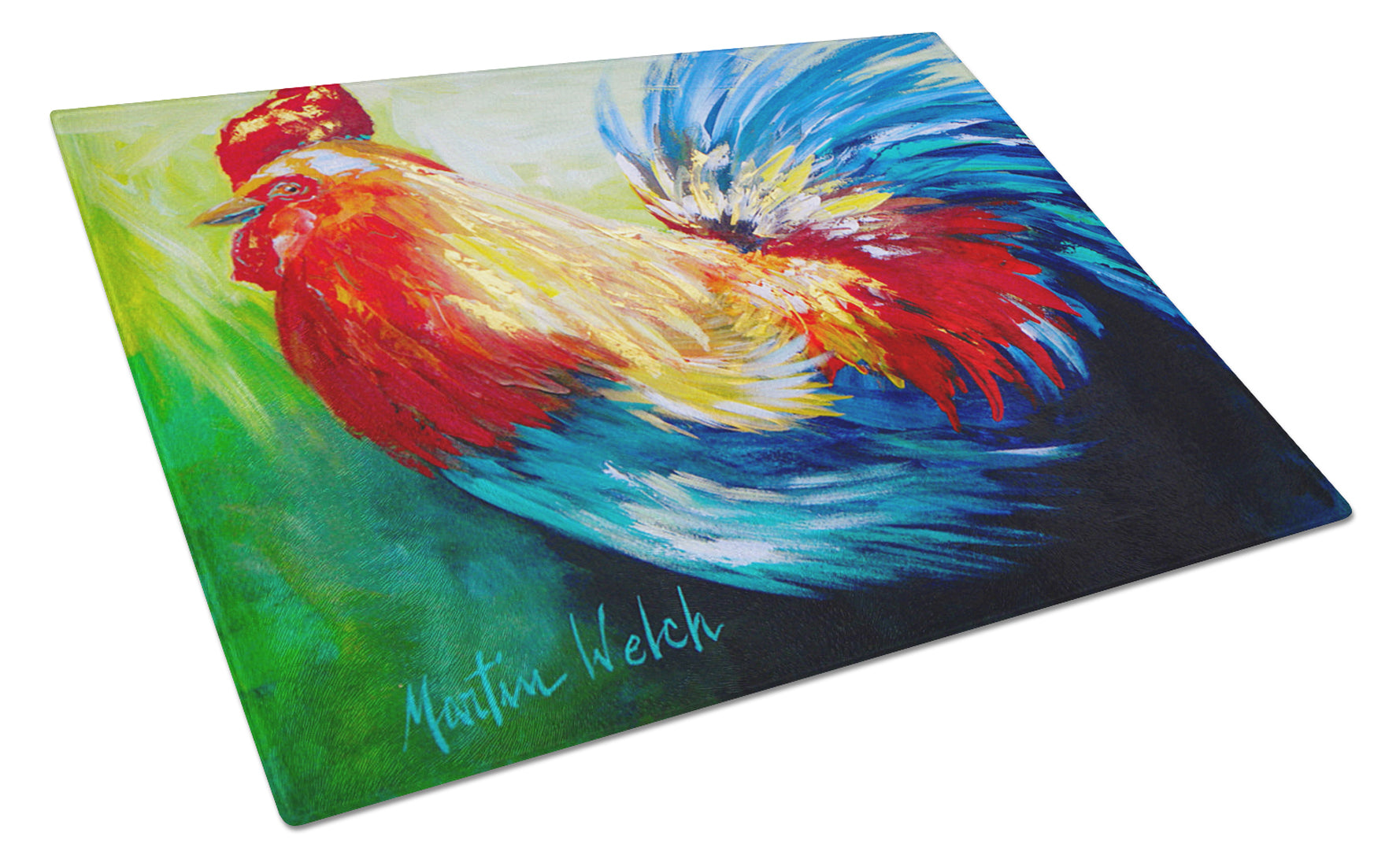 Buy this Bird - Rooster Chief Big Feathers Glass Cutting Board Large