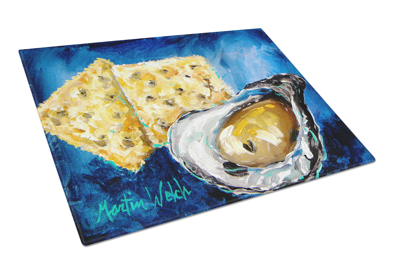 Buy this Oysters Two Crackers Glass Cutting Board Large