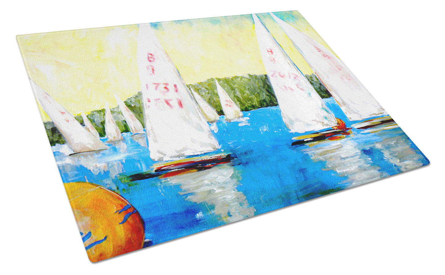 Buy this Sailboats Round the Mark Glass Cutting Board Large