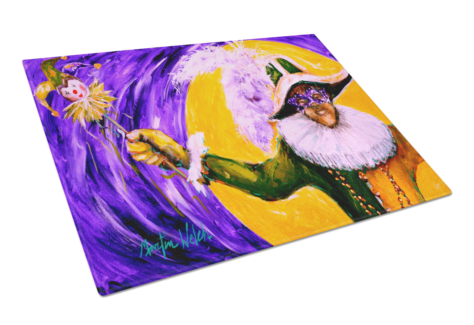 Buy this Mardi Gras Hey Mister Glass Cutting Board Large