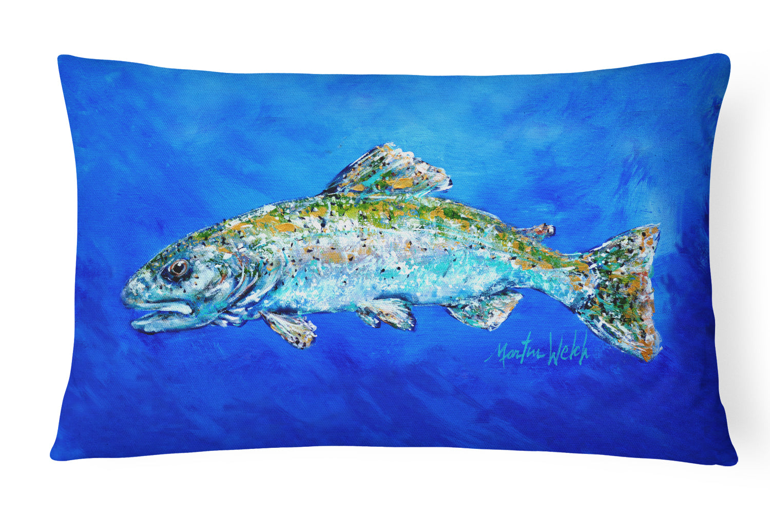 Buy this Fish Headed Downstream Canvas Fabric Decorative Pillow