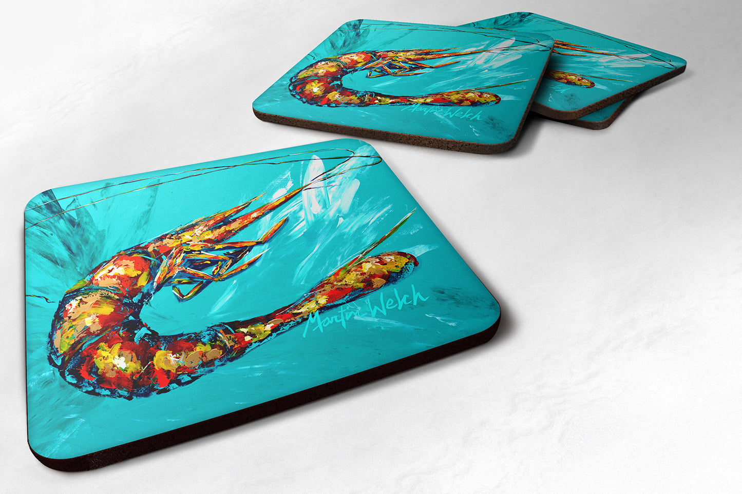 Buy this Shrimp Teal Splish Splash Foam Coaster Set of 4