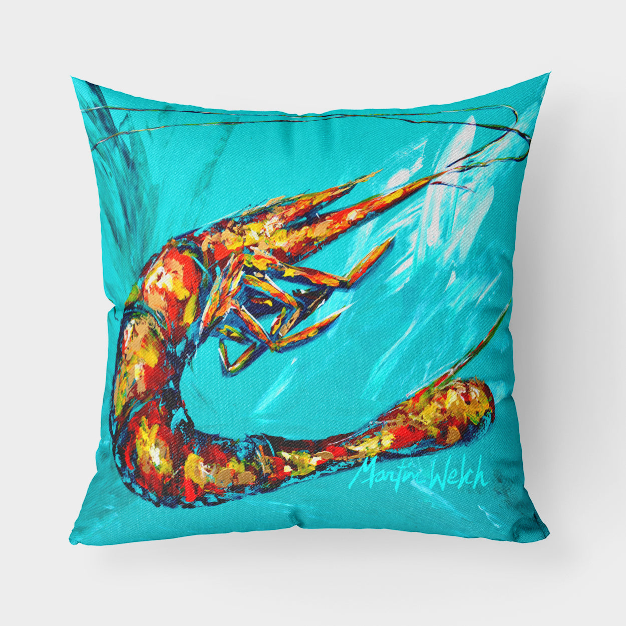 Buy this Shrimp Teal Splish Splash Fabric Decorative Pillow