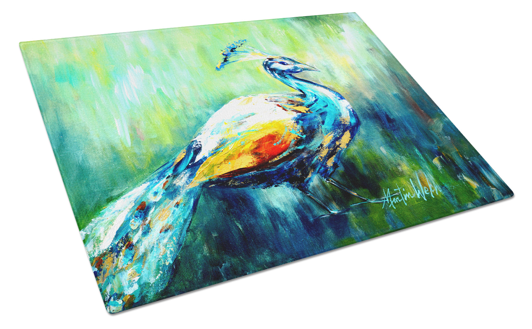 Buy this Proud Peacock Green Glass Cutting Board Large