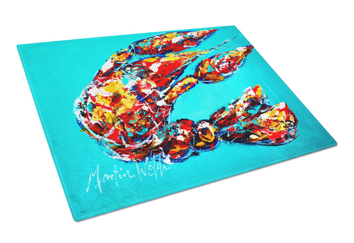 Buy this Lucy the Crawfish in blue Glass Cutting Board Large