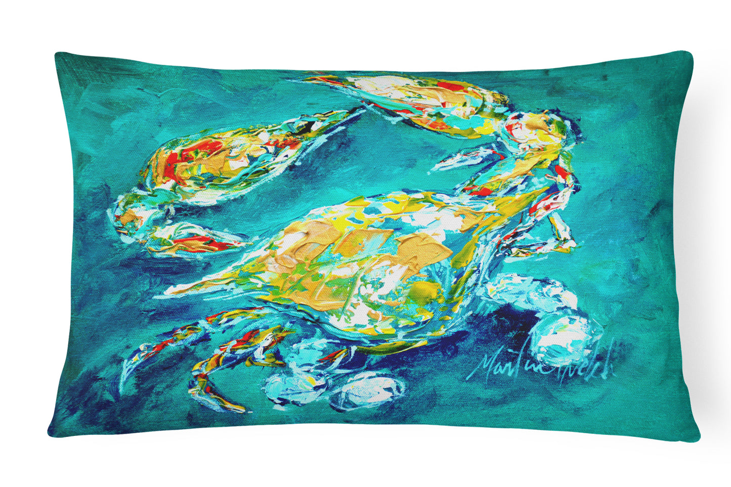 Buy this By Chance Crab in Aqua blue Canvas Fabric Decorative Pillow